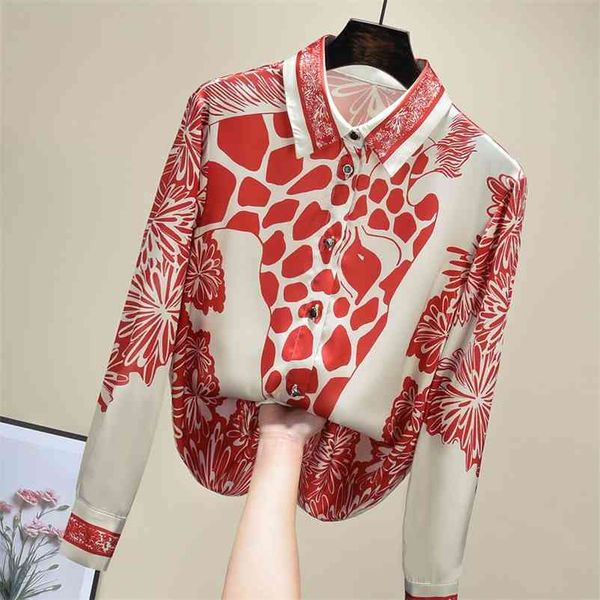 

shirt women spring new arrival fashion print chiffon blouse long sleeve elegant 210401, White