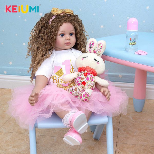 Nuovo Arriva 60 CM Bambole Reborn Menina Capelli Lunghi Realistico Morbido Panno di Silicone Corpo Neonato Boneca Giocattoli Bambini Compleanno Regalo di NATALE Q0910