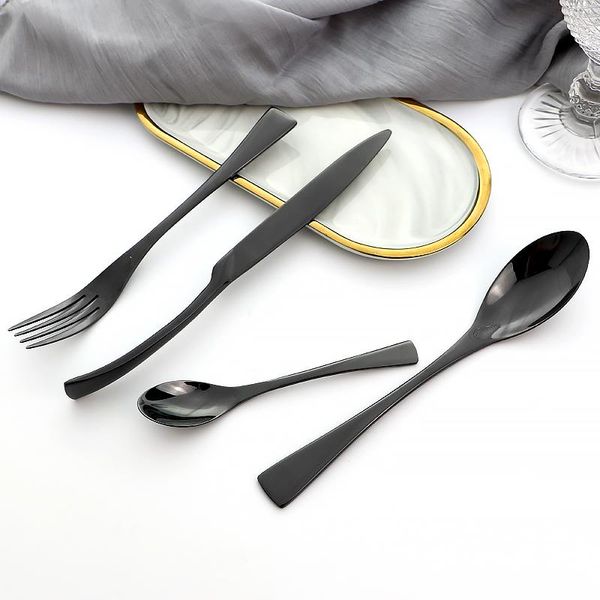 

flatware sets 4 pcs reusable cutlery set black metal dinnerware 304 stainless steel knife tableware fork spoon kitchen