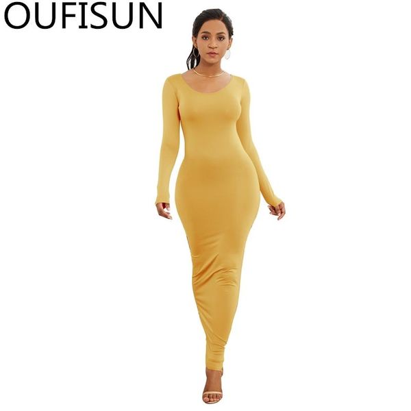 

oufisun 2021 winter vintage solid full sleeve maix dress fashion o-neck slim party casual women long dresses vestidos, Black;gray