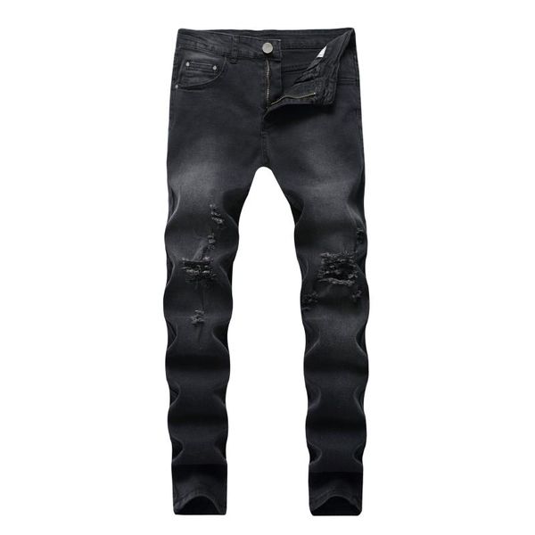 Мужские джинсы внешняя торговля черная маленькая нога эластичная хлопья повседневная тонкая плотная промытая брюки Amazon