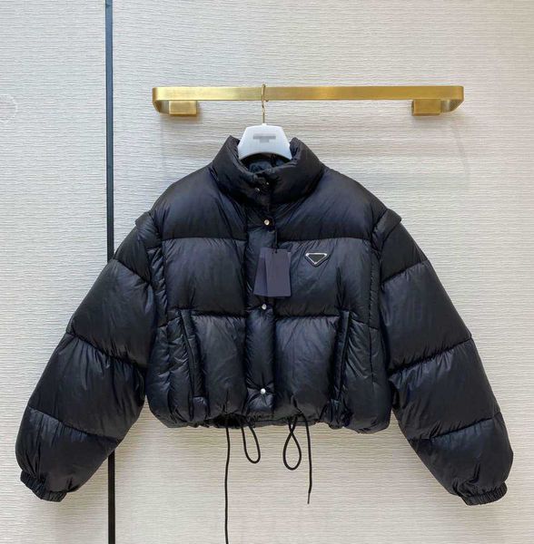 

women jacket parkas lady coat with inverted triangle budge winter thick coats sleeves remove style vest size s-l, Black