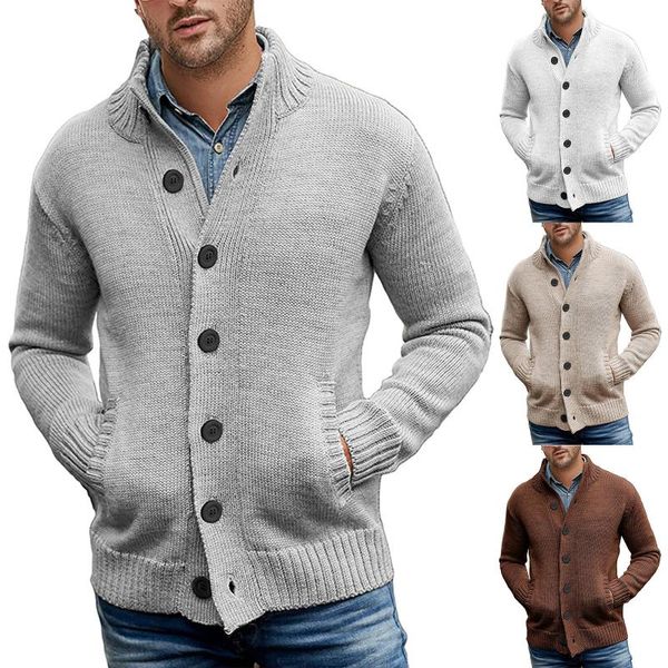 Gilet da uomo Moda autunno e inverno Cappotto di lana Tasca con bottoni Maglione Cardigan ampio lavorato a maglia Bianco caldo, kaki, grigio, marrone