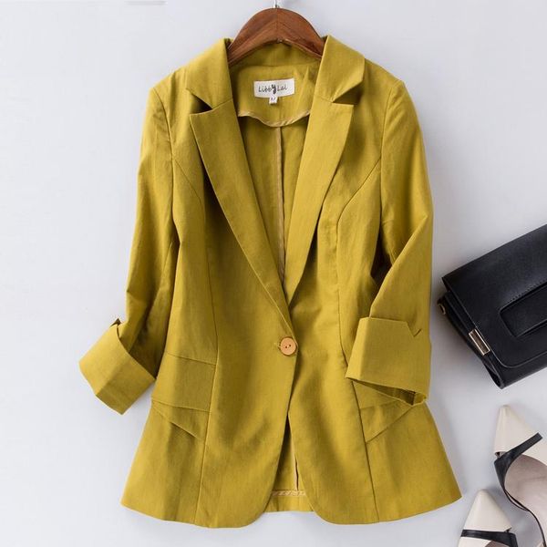 

women's suits & blazers summer slim cotton work jacket short suit and linen office lady blazer female fenimino bomber, White;black