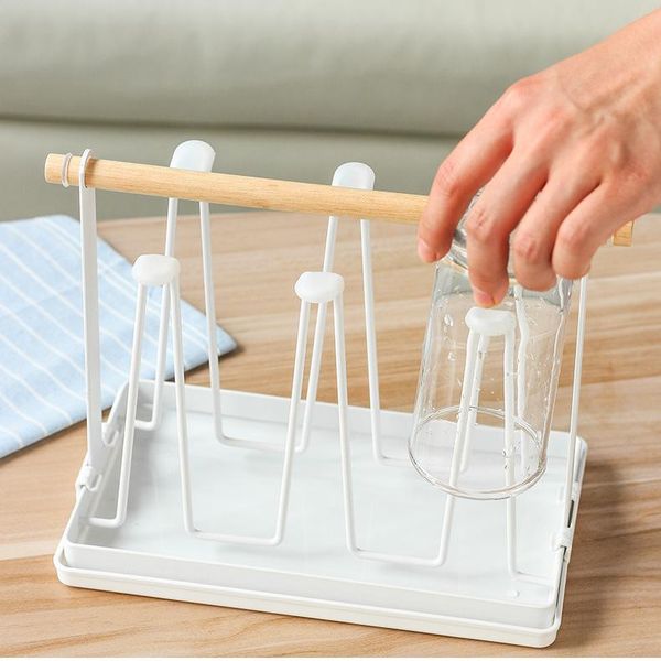 

wrought iron drain cup holder household portable with tray living room kitchen drinking storage tablewine racks