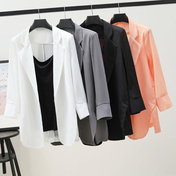 

women's suits & blazers chiffon suit coat female 2021 spring and summer loose solid color cardigan long sleeve casual jacket, White;black
