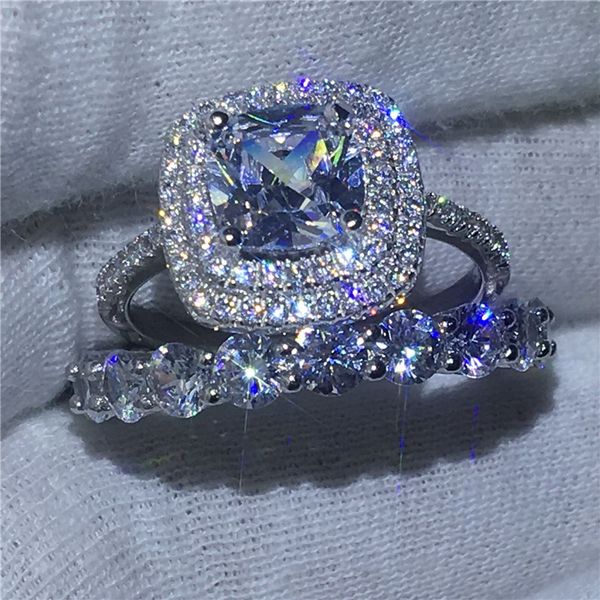 

infinity jewelry female 925 sterling silver ring set full 5a zircon cz stone engagement wedding band rings for women gift, Slivery;golden