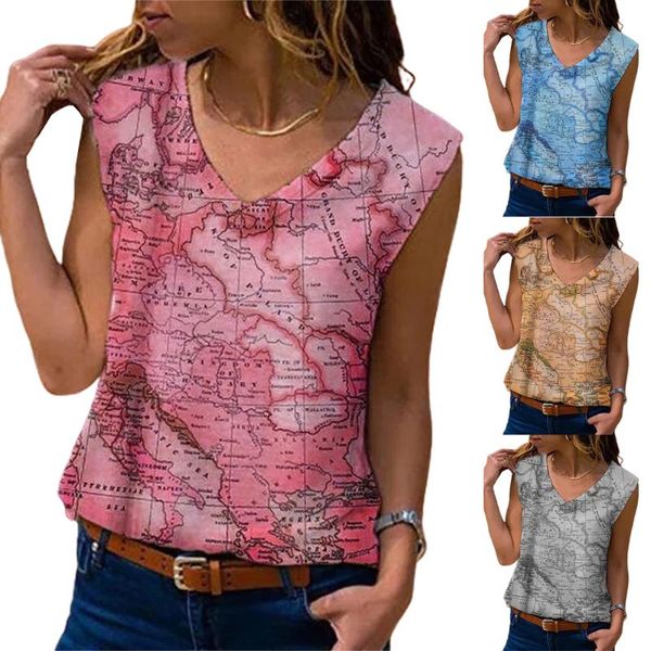 

women's tanks & camis womens casual map printed sleeveless vest tank ladies summer blouses shirts, White