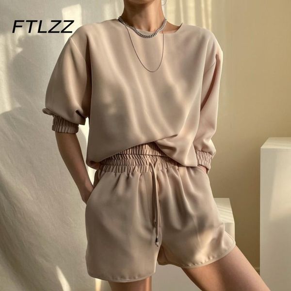 

women tracksuits summer vintage puff sleeve shirts and shorts outfits ladies loose streetwear two piece sets sportsuits women's, Gray