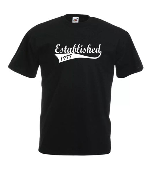 

established 1977 43rd birthday idea mens women t shirts multi-color s-2xl, White;black