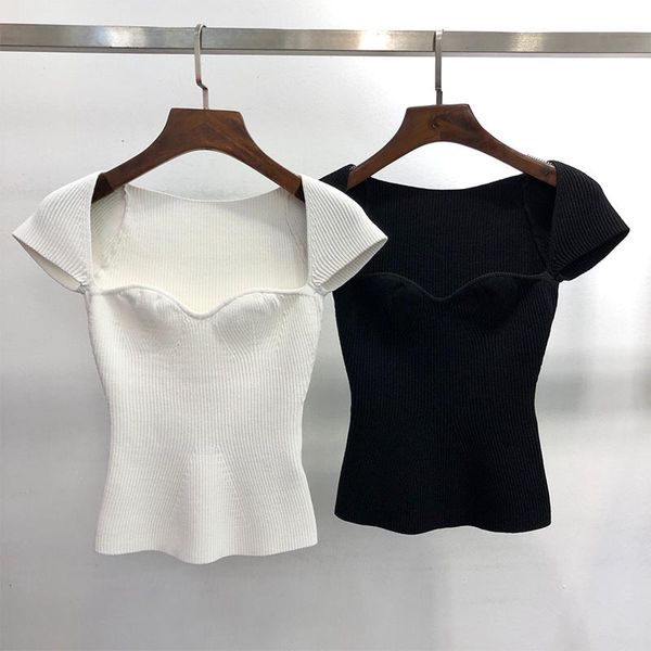 

designer sweater for women 100% viscose square collar short sleeve pullovers sweaters lady 2021 women's, White;black