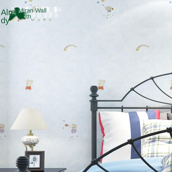 

wallpapers cartoon children's room bedroom seamless embroidery wall cloth piggy page blue pink covering fabric