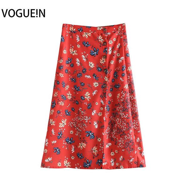 

skirts womens summer casual floral print asymmetrical split red midi skirt, Black