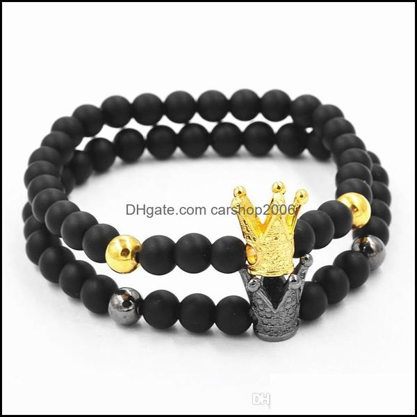 Braccialetti con perline e fili Gioielli Bracciale con agata nera Corona Uomini e donne Temperamento Fascino Semplice Tesoro Gioielli Consegna di goccia 2021 Agkjb