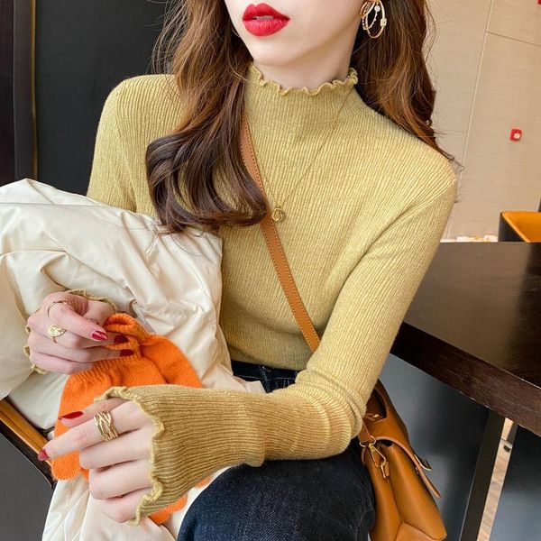 

women's t-shirt turtleneck long sleeve autumn and winter top, White