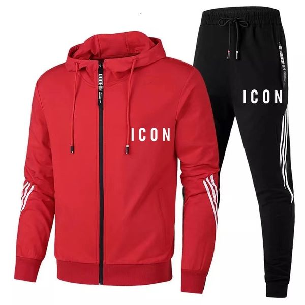 

tracksuit winter ensembles of men with hooded zipper pants two casual pieces men's training sports clothes gymnasium sweat suits, Gray