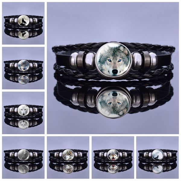 

2021 new charm bracelets black wolf men punk head button weave leather bangle jewelry for christmas gifts dropshipping 8pqn, Golden;silver