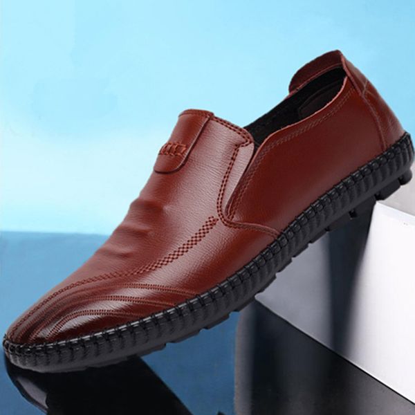 

shoe men's leather casual autumn breathable soft bottom wearing shoes revl, Black