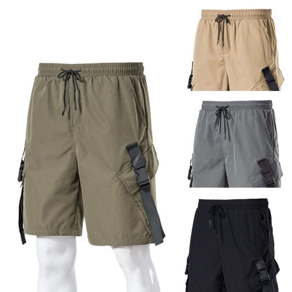 

men's shorts 2021 summer cargo pants men harajuku fashion streetwear personality pocket male trousers ribbon techwear sport clothes, White;black