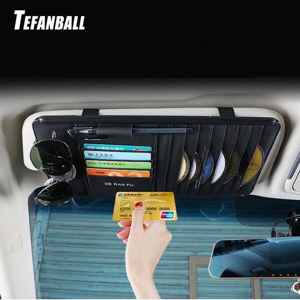 

car organizer tefanball leather multifunction cd storage box sun visor case for dvd glasses folder business card holder bag
