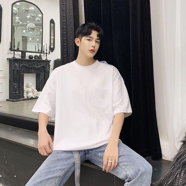 

men's t-shirt stripe stitching short korean versatile loose half sleeve fashion tidal current streetwear t-shirts, White;black
