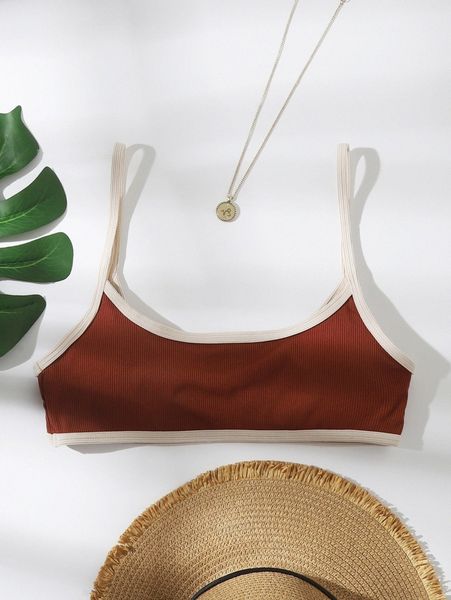 

rib contrast binding bikini 75cl#, White;black