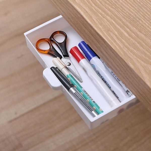 

storage drawers 1pc self-adhesive under desk drawer hidden box for cosmetics jewelry organizer plastic container pencil cas w5f2