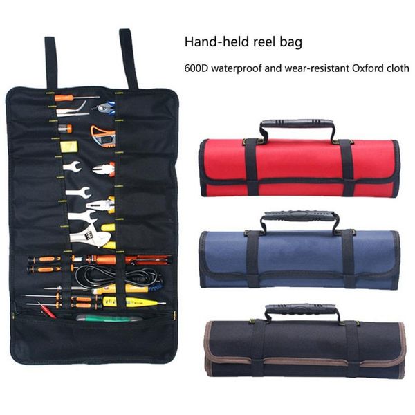 

car organizer motorcycle drum type tool kit portable large capacity roll leather saddle bag