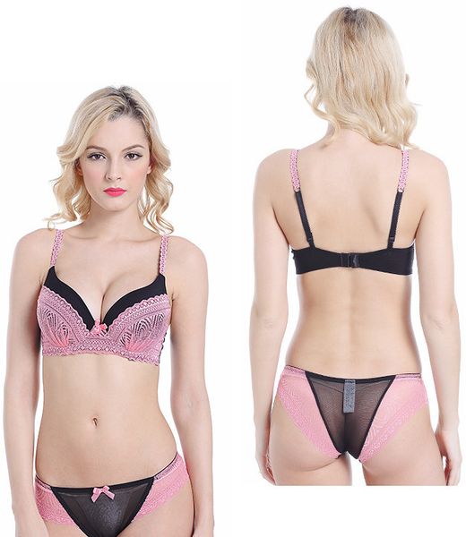 

bra deep v set with thin thick bottom and large size gathered, Red;black