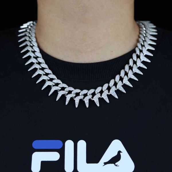 Collana da uomo a catena cubana pesante Hip Hop 23mm rivetto a forma di spillo ghiacciato 2 file CZ zirconi cubici catena con chiusura a scatola grossa 18 20 X0509