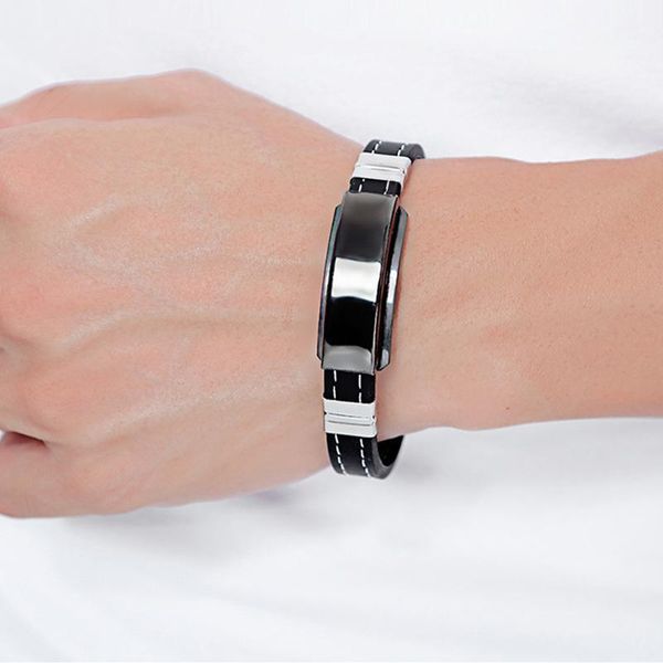 

black men magnetic bracelet health bracelet stainless steel bracelets with chain silicone rubber wristband jewelry accessories1