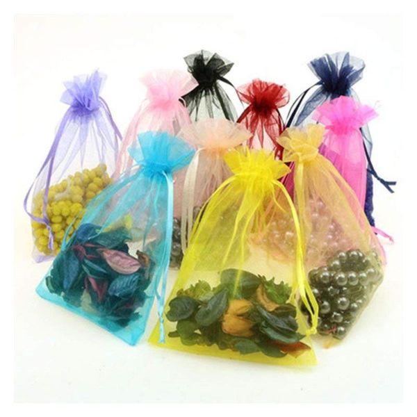 

gift wrap 100pcs 7*9cm organza bags with drawstring sheer pouch bag jewelry pouches for party wedding favors