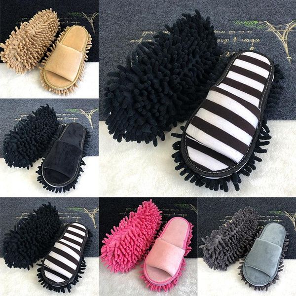 

slippers mop house cleaning dust removal lazy floor wall feet shoe covers washable reusable microfiber, Black