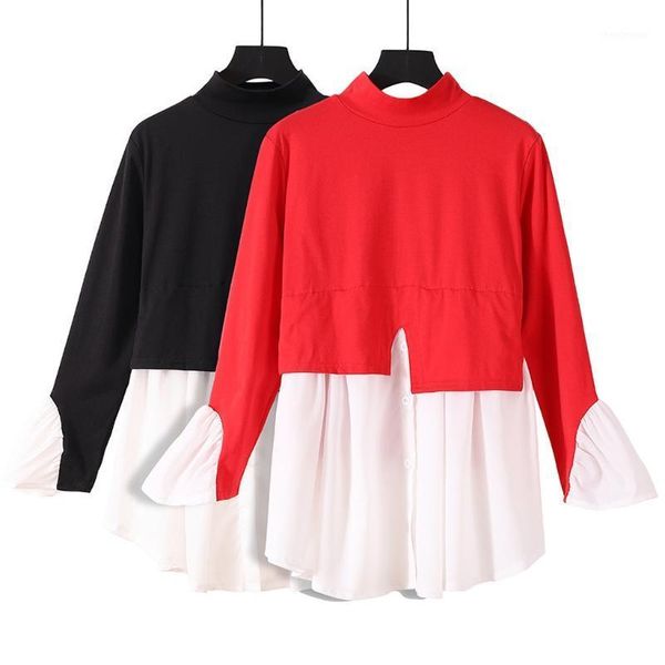 

women's blouses & shirts 2021 women spliced shirt pullover irregular blouse fashion long sleeve casual, White