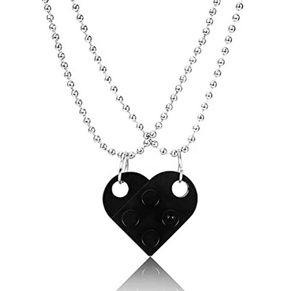 

pendant necklaces cute love brick heart couple necklace paired friends friendship valentine's day gift women men bff jewelry, Silver