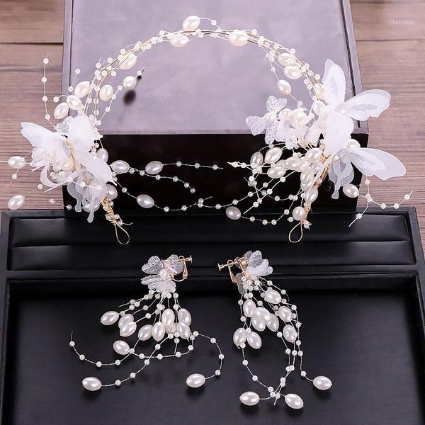 Orecchini Collana Super Fairy Perle Farfalla con strass Fasce per capelli Ciondolo Diademi e corone Accessori per capelli da sposa da sposa FORSEVEN