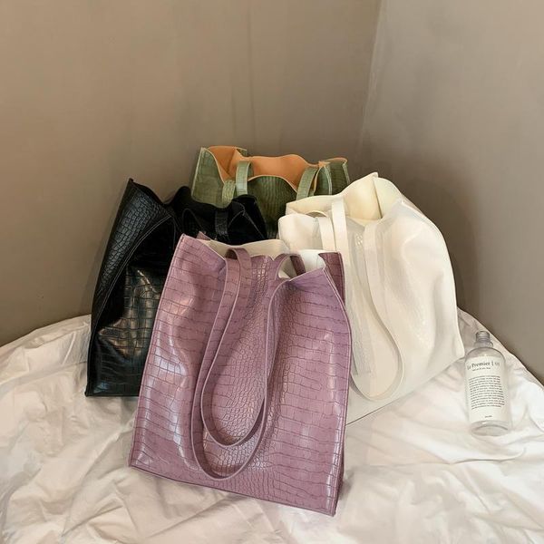 

evening bags pu leather fashion alligator pattern vintage shoulder bag for women totes large capacity lady shopping tote pouch clutch handba