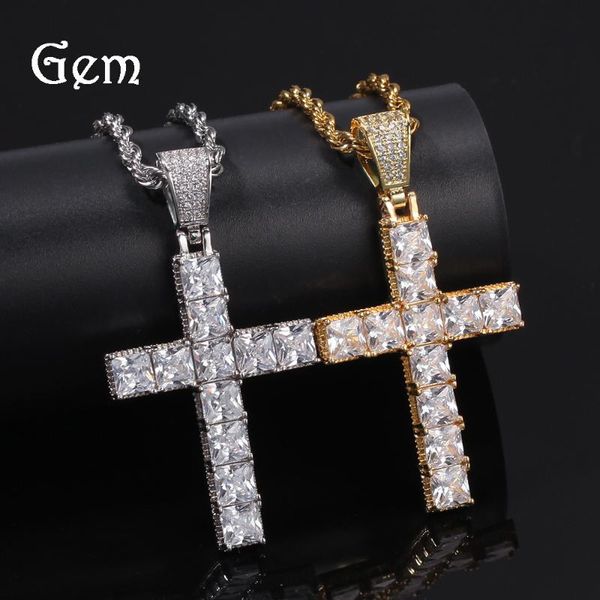 

pendant necklaces hip hop square zircon cross necklace european and american punk personality male female couple accessories, Silver