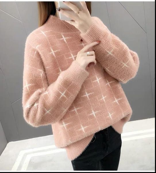 

womens sweaters sweater women o neck jumper imitated mink wool pullovers loose glitter geometric sweter clothes vestidos lxj9009, White;black