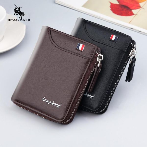 

wallets jifanpaul men genuine leather short fashion coin purses holder retro business, Red;black