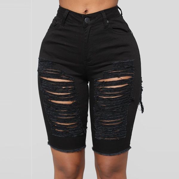 

women's jeans denim shorts women high waist biker jean cycling ripped black streetwear vaqueros cortos mujer short femme, Blue