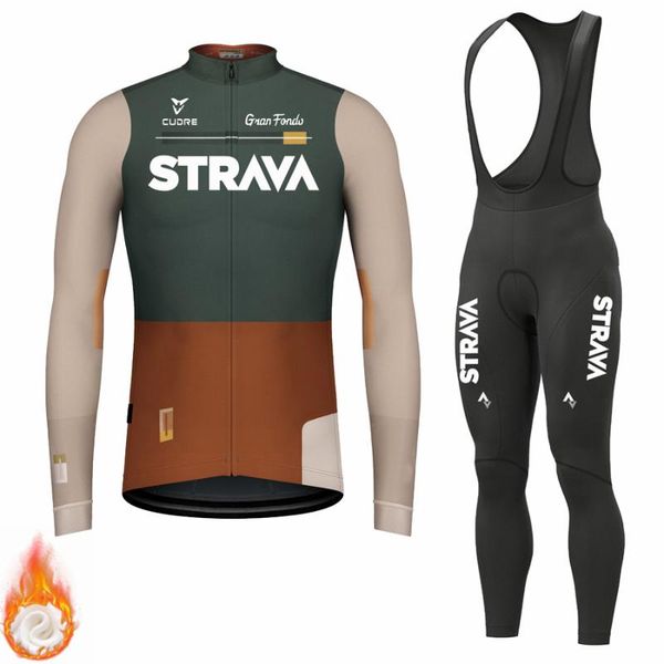 

racing sets strava men long sleeve winter warm fleece cycling jersey sportswear suits team wear mountain bike clothing bib pants set, Black;blue