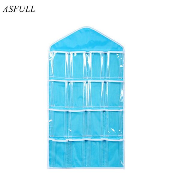 

storage boxes & bins asfull clear 16 pockets shoe socks underwear toy slippers jewelry sorting bag door wall hanging closet organizer