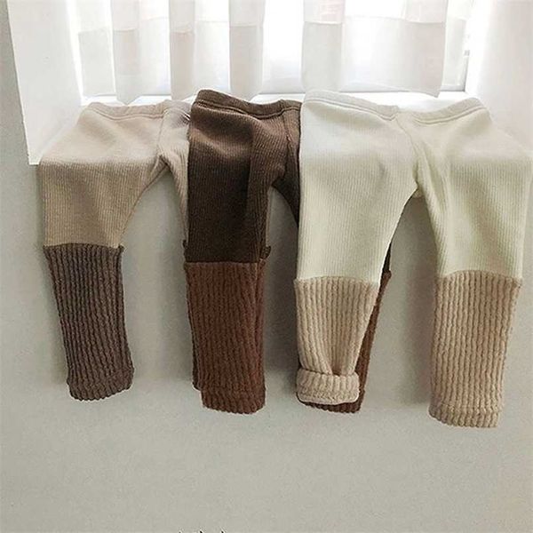 

korean baby cotton velvet leggings autumn winter boys girls patchwork thicken warm pants 211028, Blue