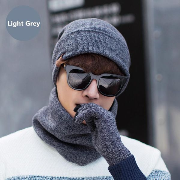 

hats, scarves & gloves sets men hats scarf set winter 2021 wool knitted hat screen touch finger warm accessories, Blue;gray