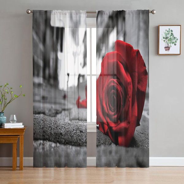 

curtain & drapes rose red flowers retro street sheer for living room bedroom kitchen modern tulle window treatment home decor