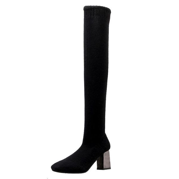 

boots square autumn thin black heel socks 2021 overknee