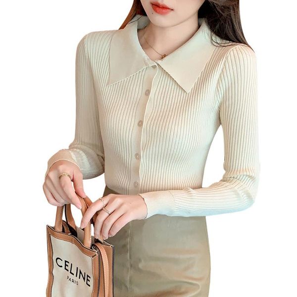 

women's knits & tees fashion korean style vintage knitted sweaters women thin cardigan long sleeve lapel collar female outerwear chic, White