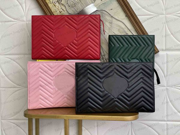 Designer all'ingrosso Fashion Woman Clutch Borse Nero in pelle nera Love Heart Borse con cerniera ondulata