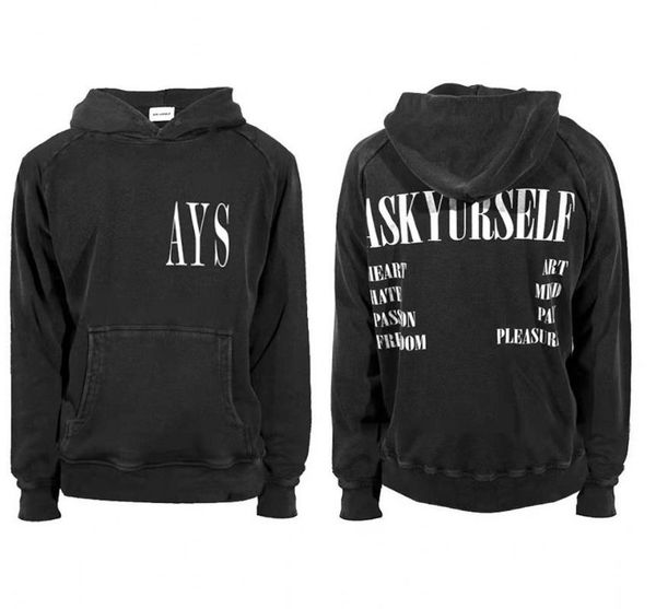 

men's hoodies & sweatshirts men women 1:1 quality streetwear vintage hoodie ays askyurself pullover heavy fabric hoody, Black
